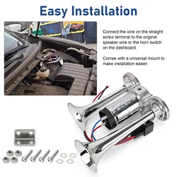 600DB Super Loud Dual Trumpet Train Horns for Trucks 12V Stainless Steel Electric High Decibel Chrome Finished Car Speaker with