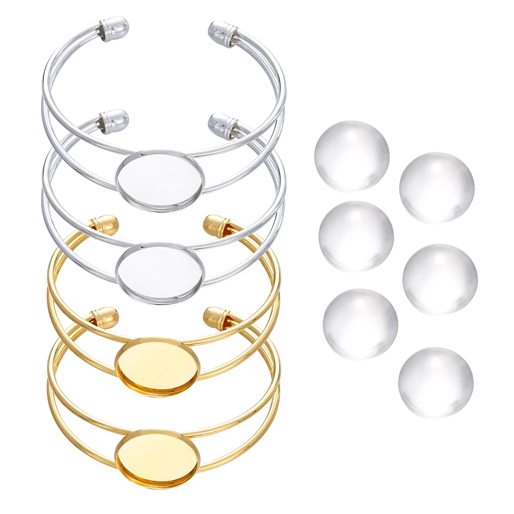 

10pcs/set Bracelet Blank Base with Glass Cabochons for DIY Bracelets Tray Blanks Bezel Settings Jewelry Making Accessories