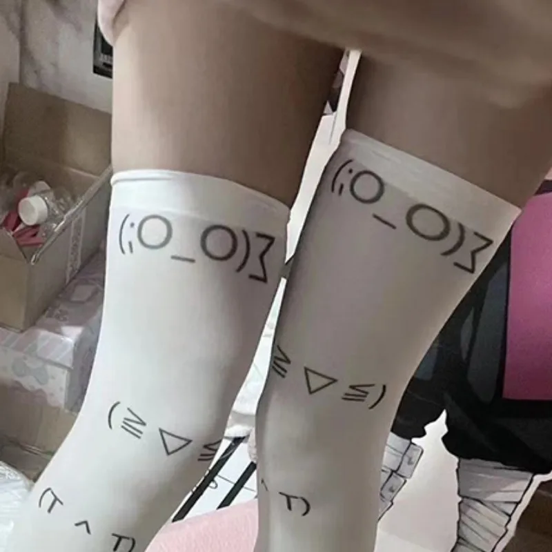 White Graffiti Letter Print Long Socks Harajuku Over Knee Thigh High Stockings Y2K Cosplay Cute Socks Kawaii