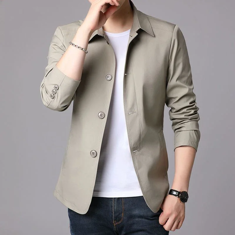 

Spring Autumn Male Casual Fashion Solid Color Jacket Hombre Long Sleeve Slim All-match Buttons Tops Men Coat Outwear Q87