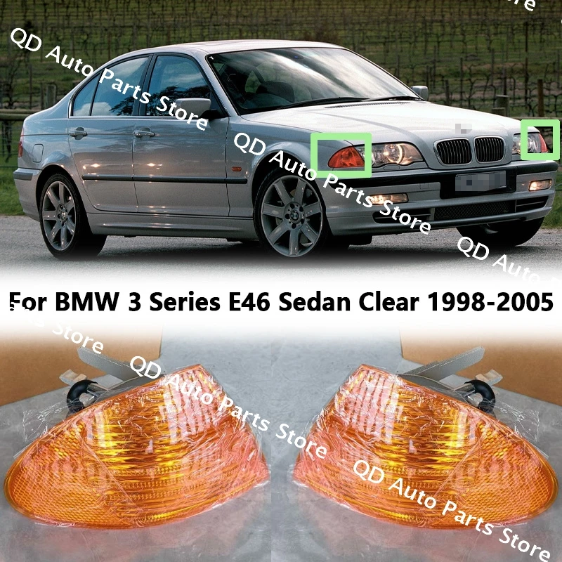 For BMW 3 Series E46 Sedan Clear 1998-2005 Front Bumper Corner Marker Light Lenses Turn Signal Lamp Parking Signal Indicator