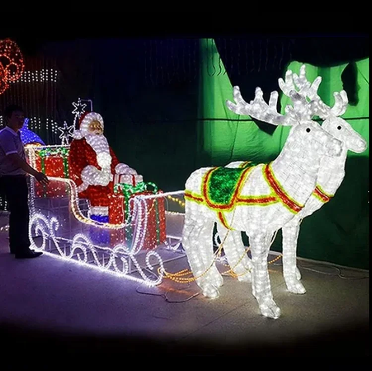 Hot sale Christmas santa sleigh and deer motif light for christmas celebration