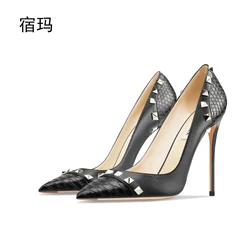 Women's Shoes luxury woman shoes 2024 Heels For Women Fashion Designer Brand Pumps Stiletto Rivets High Heels Pointed Toe 10cm