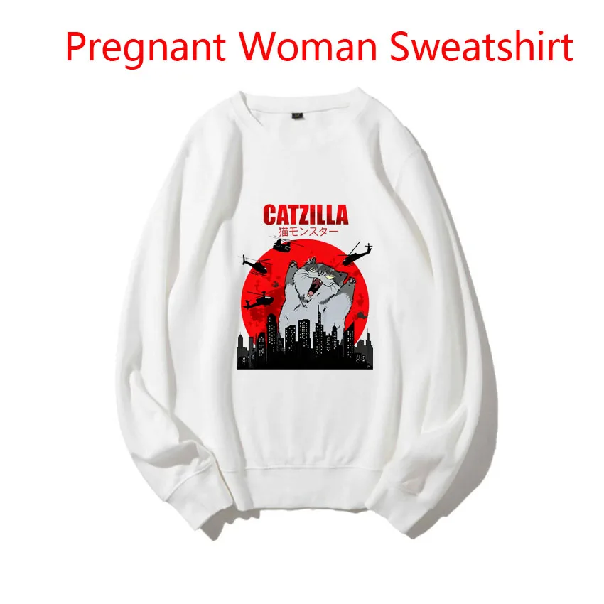 

Maternity Women Sweaters Funny Japanese Cat Graphic Cat Lover Catzilla Print Spring Autumn Pullover Pregnant Woman Sweatshirt