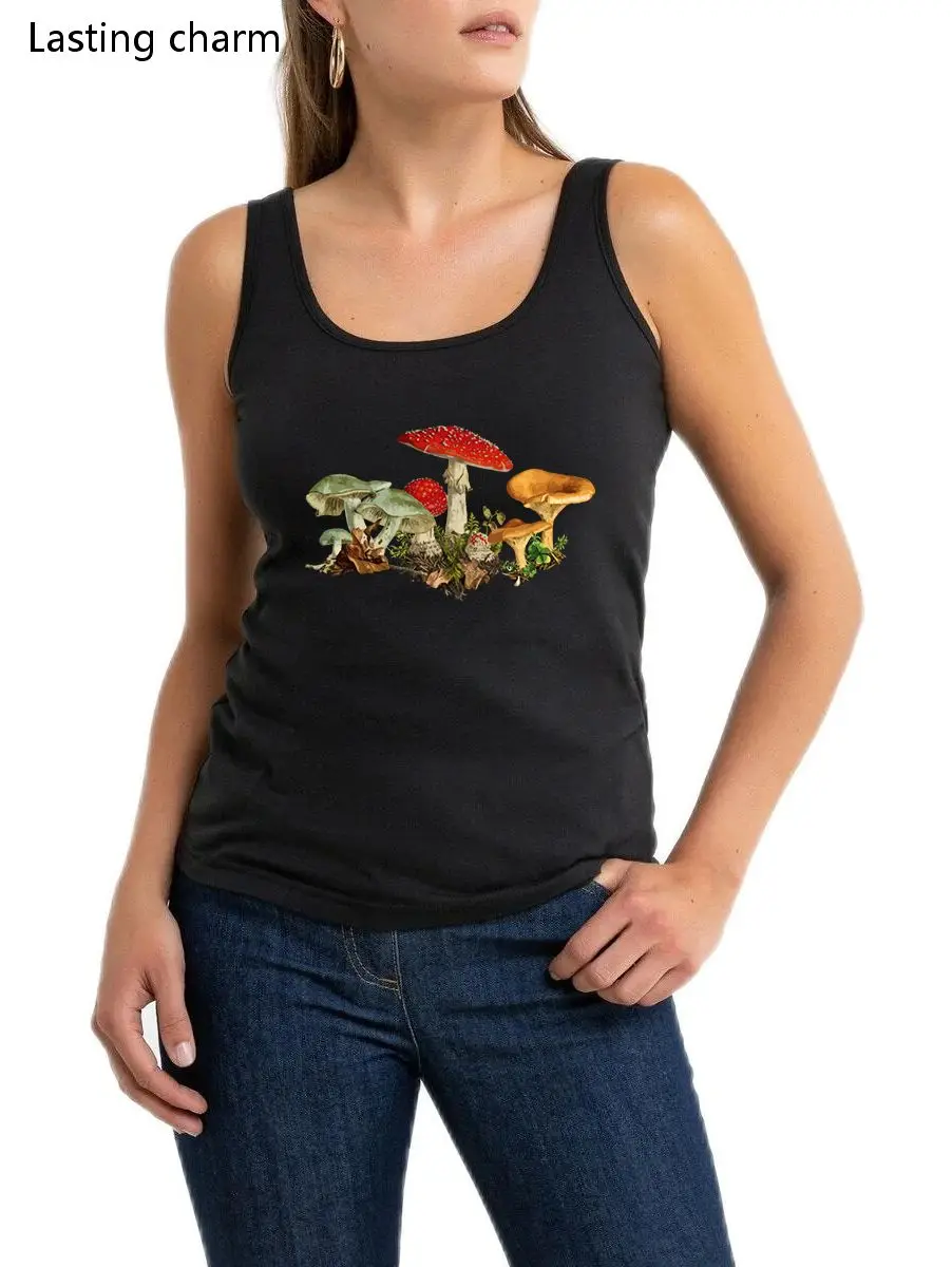 Mushroom Cottagecore Mycology Shrooms Aesthetic Harajuku Long Tank Top Women's Sleeveless Comic Top