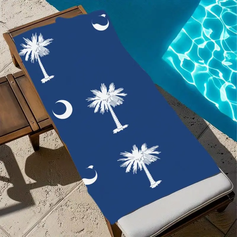 Palmetto Tree Beach Towel South Carolina Flag Style Navy White Moon Crescent Poolside Decor Summer Vacation Stylish Adult