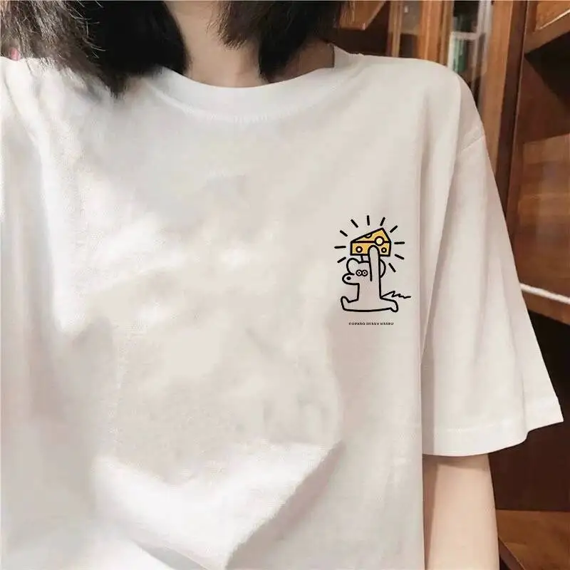 Loose Fit Short Sleeve T-Shirt Pure Cotton Men's Women's Summer Top Youthful round Neck Casual Versatile Sweatshirt