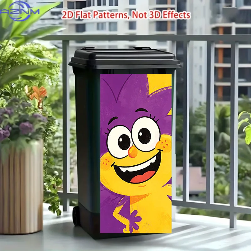 - of Trash Can Sticker Featuring a Purple-haired, Yellow-faced Smiling Doll Design. This Sticker Is Easy to Apply and Is Perfe