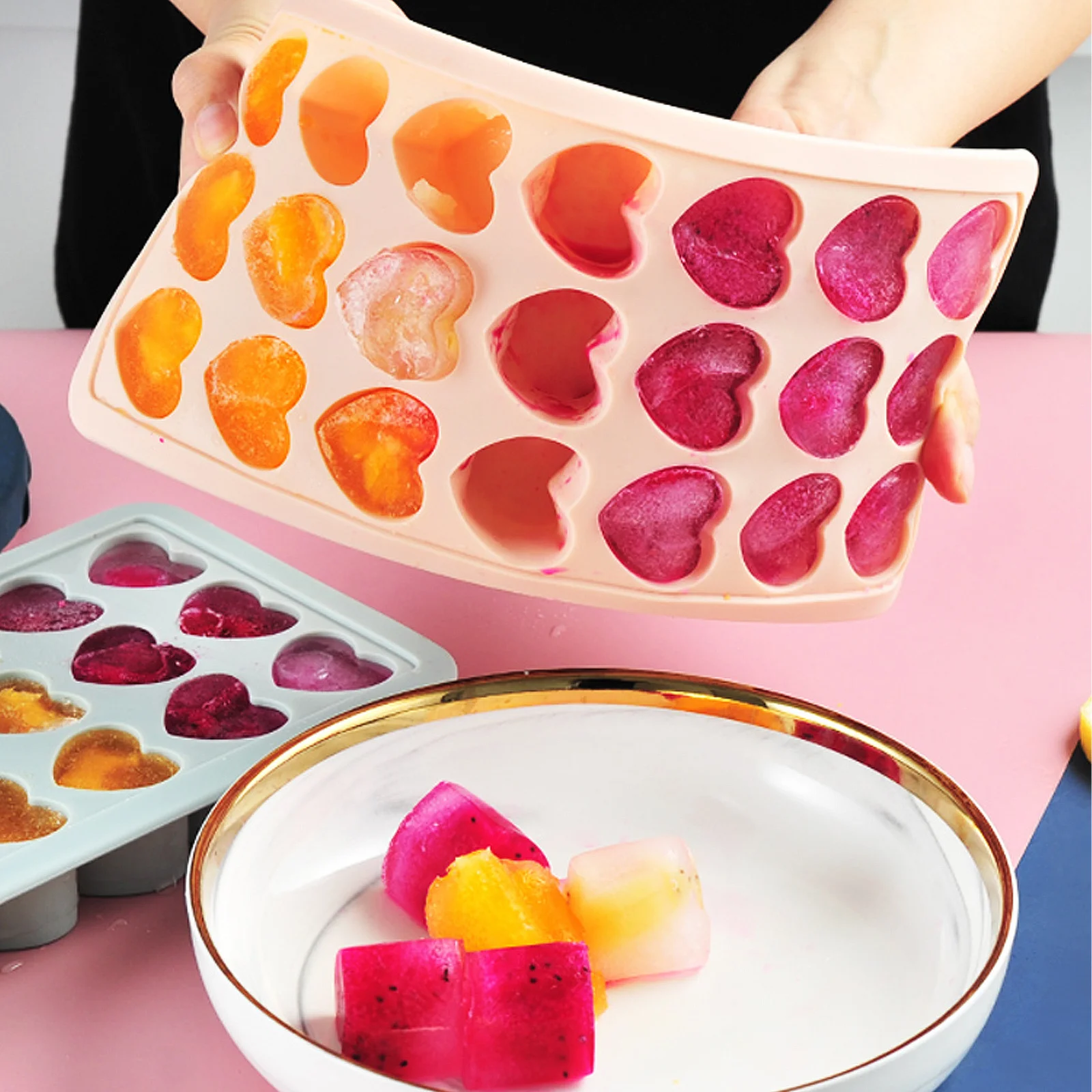 

Silicone Heart Shaped Ice Tray Mold for Cup Cube Easy Release Stackable Space Saving Refrigerator Wine Drink Deserts