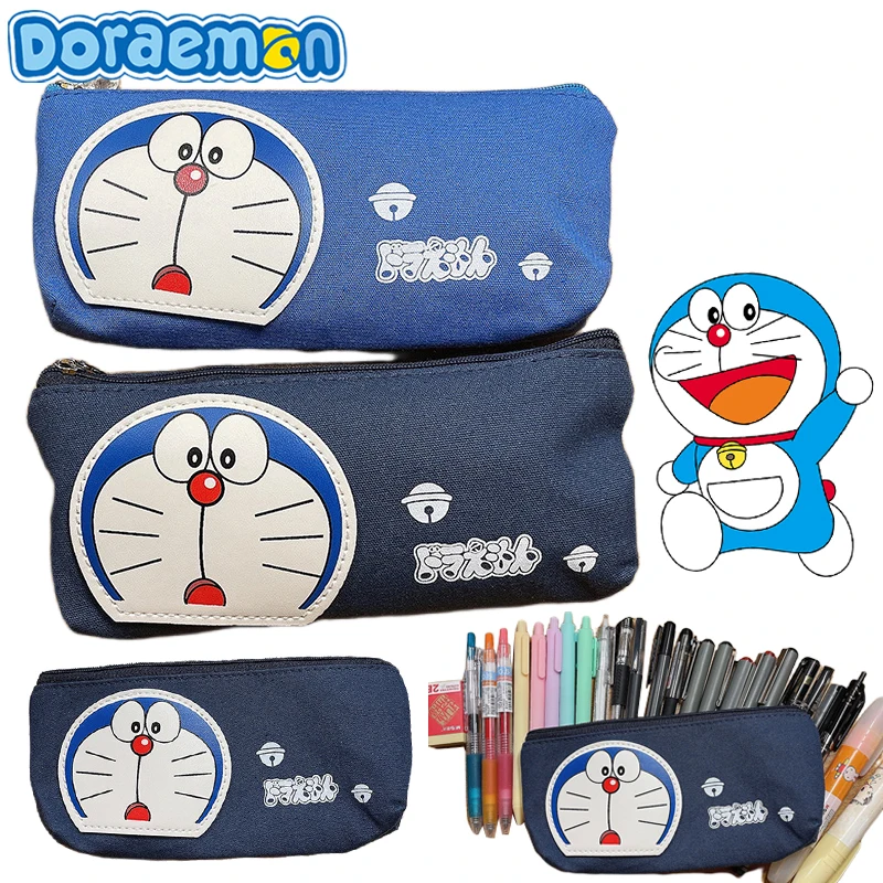 Kawaii Doraemon Canvas Pencil Bags for School Supplies Large Capacity Pencil Case Cartoon Stationery Storage Bag Cute Kids Gifts