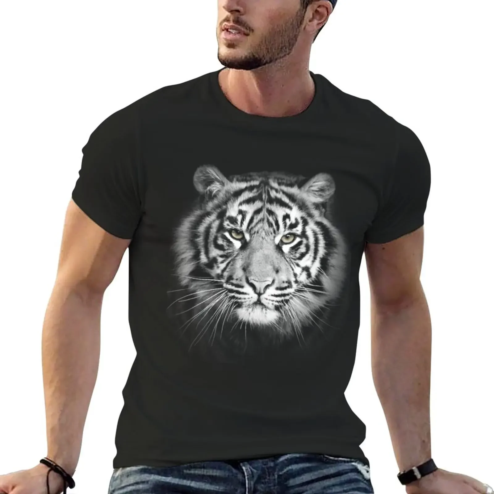 Summer Clothes Korean Fashion Plain T Shirts Men New White T-Shirt Tiger Override Vintage Men Clothing Summer Funny New Fashion