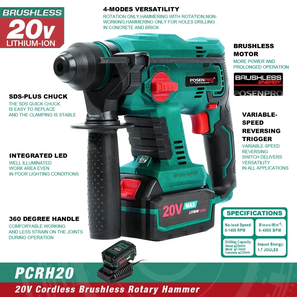 POSENPRO 20V Brushless Cordless Drill Electric Circular Saw Rotary Hammer Rechargeable  Tools