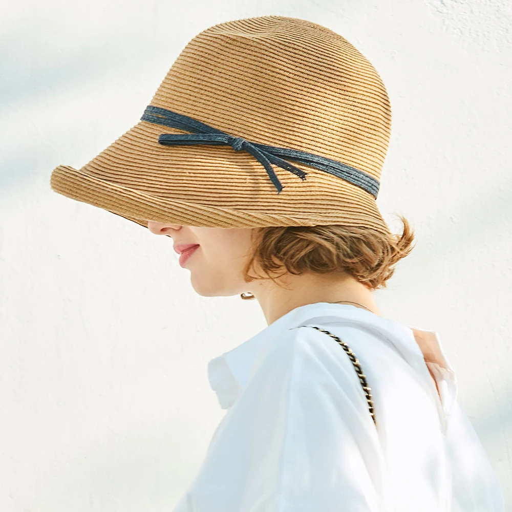 FS 2023 French Straw Bonnet Cap for Women Victorian Sun Hats Chin Strap Foldable Summer Accessories Bucket Hat Fedoras For Beach