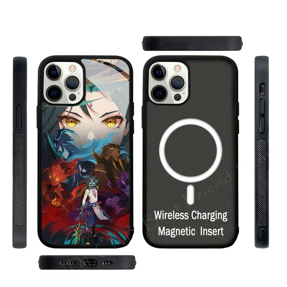 

Xiao Genshin Impact Phone Case Strong Magnetic For IPhone 15 14 13 Pro Max Alex Mirror For Magsafe Wireless Charging Cover