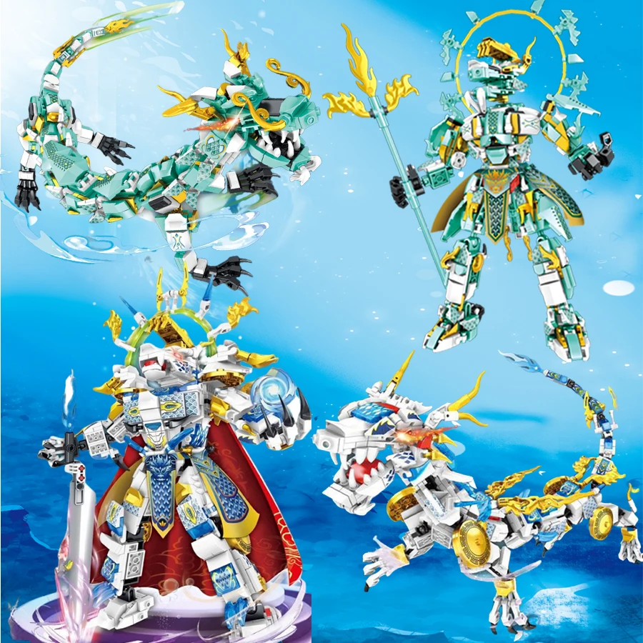 

Dual-form Dragon King/Mecha Man building blocks, Dragon King assembly building blocks, desktop ornaments, birthday/festival gift