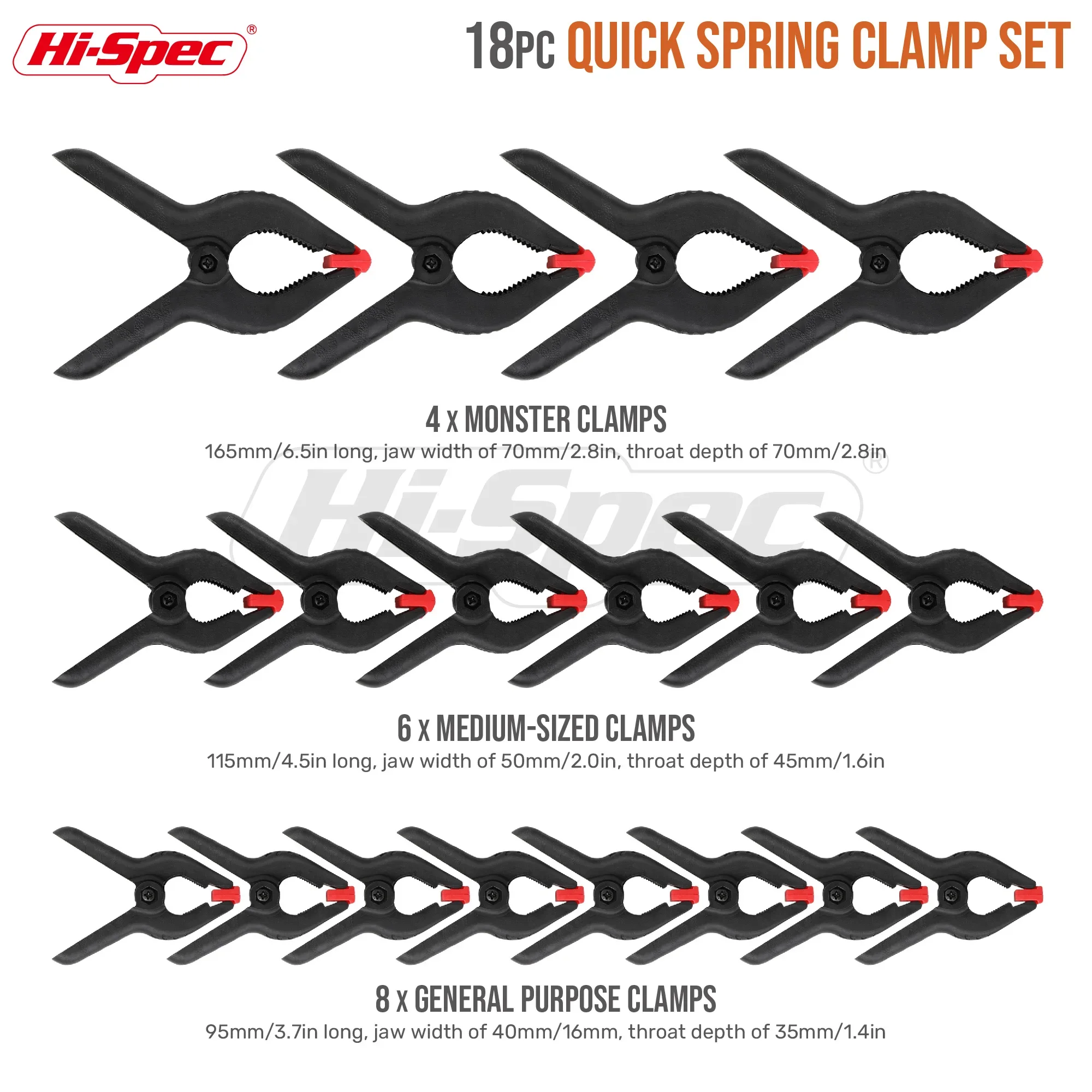 Hi-Spec 18PC 3.7/4.5/6.5inch Universal Clamps DIY Plastic Nylon Clamps Spring Clip for Woodworking Photo Studio Background