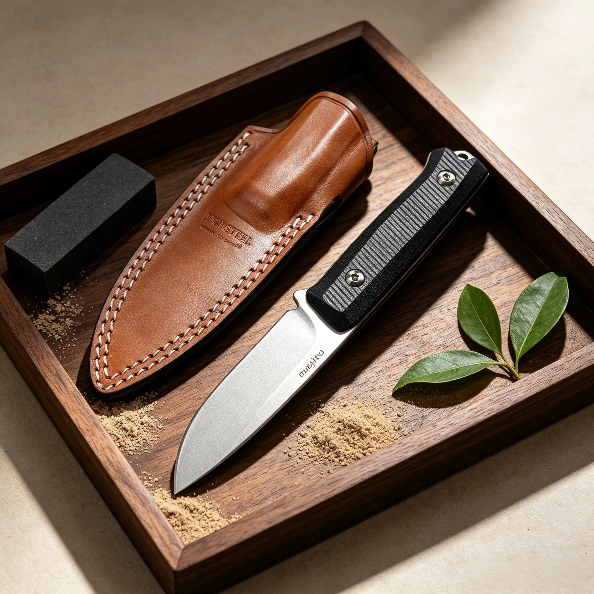 Lionsteel B40 Outdoor Practical Small Straight Knife High-Hardness Tool Steel Italian Pure Cowhide Sheath Camping Knife