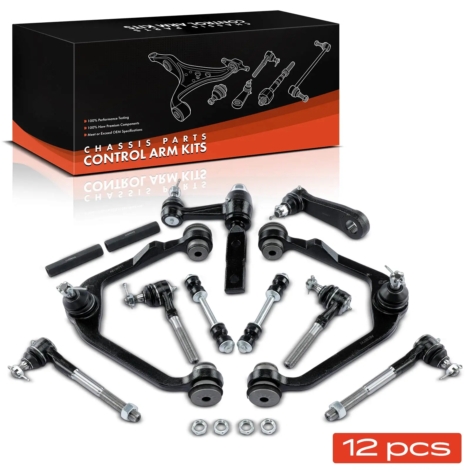 Frankberg 12x Bras de suspension, rotule de direction, biellette de couplage, essieu avant gauche/droit pour Ford F-150 Lincoln Navigator UN173 ES3367T