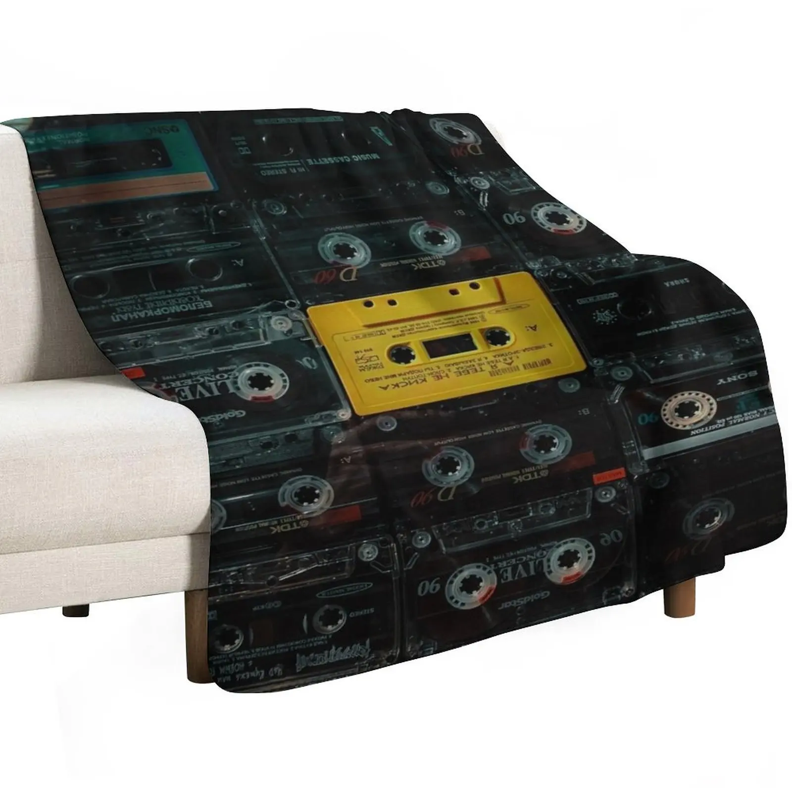 Vintage Cassette Tape Throw Blanket Flannel Giant Sofa Bed Fashionable Furrys Single warm for winter Blankets