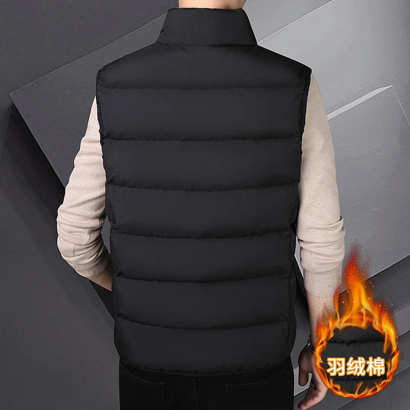 Korean Men\'S Large Size Autumn And Winter New Down Cotton Vest Pure Color Leisure Sports Waistcoat Thickened Warm Coat Boy