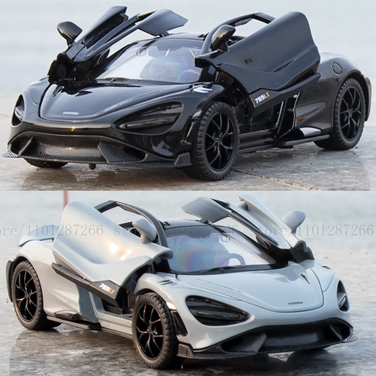 1:32 Mclaren 765LT Pullback Car with Lights Engine Sound, Porsche Lamborghini Diecast Car Model Scale Replica Gift Kid Boy Toy