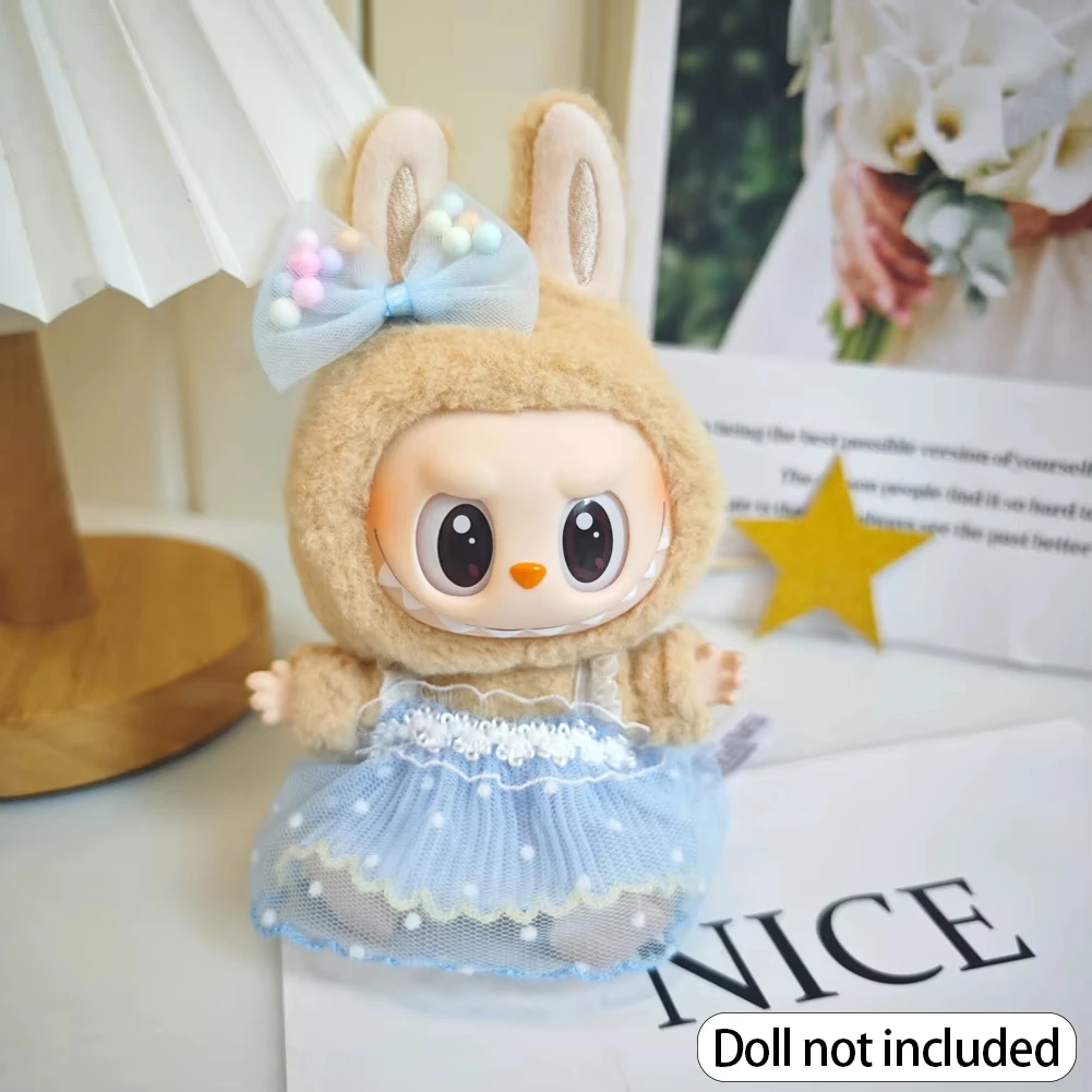 

15/17 см виниловая плюшевая кукла одежда Labubu кулон Lucky фиолетовое платье с бантом Labubu V1/V2/V3 аксессуары для одежды