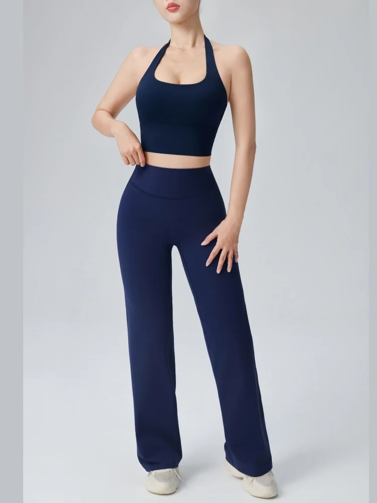 Neues Tanktop mit Neckholder-Ausschnitt und locker sitzende Yogahosen, atmungsaktives, schnelltrocknendes Sportoutfit für Fitness, Pilates, Laufen und Freizeit, Yogaset – Detail 5
