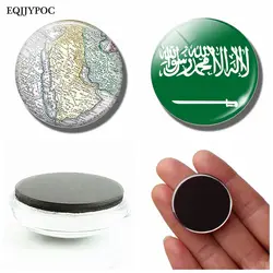 Królestwo arabii saudyjskiej flaga narodowa mapa 30 MM lodówka magnes szklana kopuła naklejki magnetyczne na lodówkę uchwyt Home Decoration