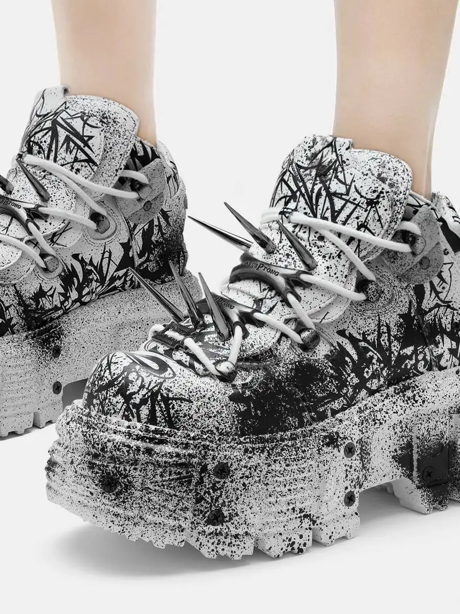 أحذية كلاسيكية من المعدن الثقيل ونعل سميك على الجدران فاسق أحذية جلدية مرتفعة كاجوال للرجال والنساء أحذية للأب كعكة إسفنجية بمقدمة كبيرة #6