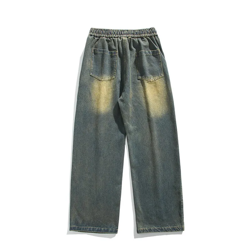 Lightning Design Jeans American Vintage Men's Denim Pants Tide Design Loose Elastic Waist Straight Pants