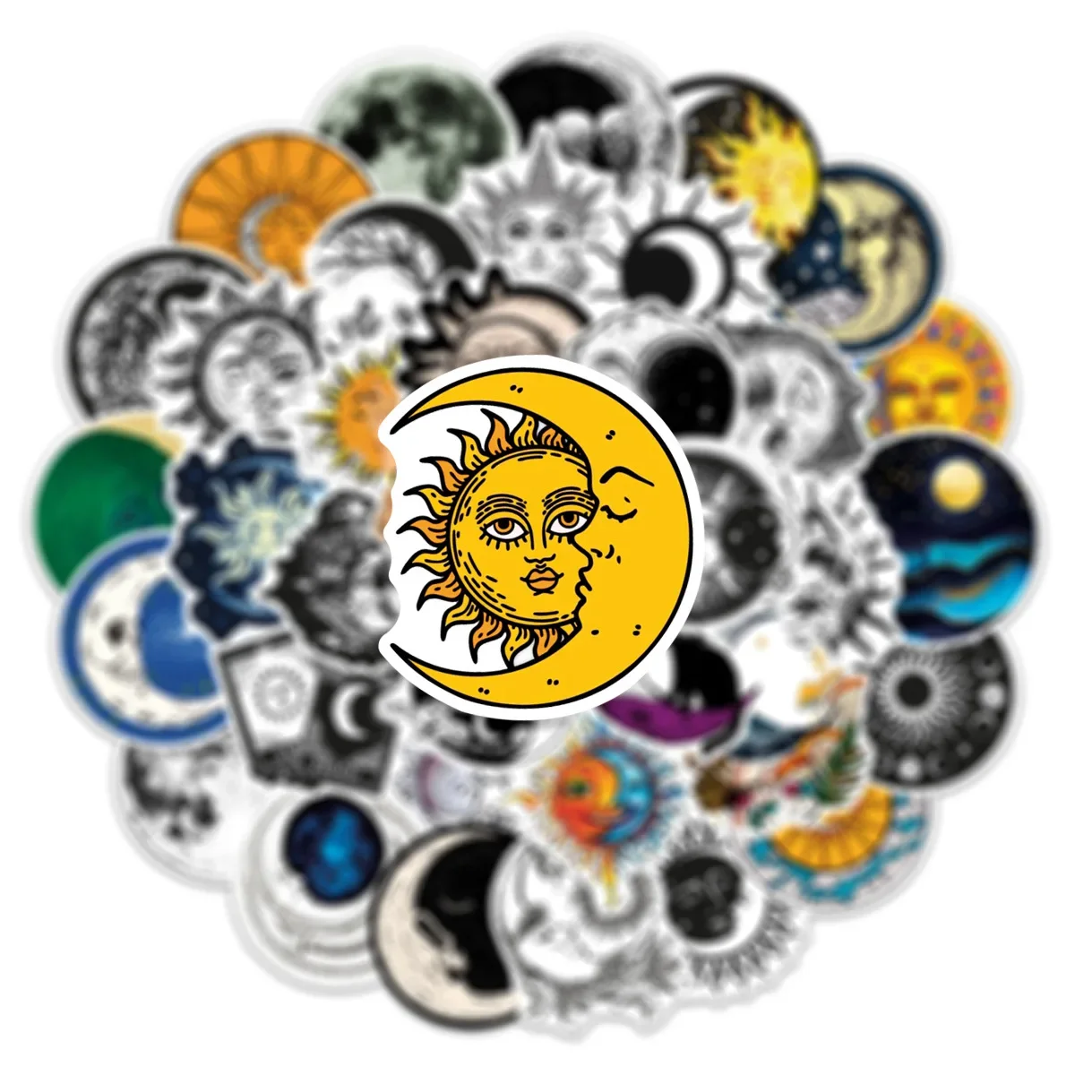 10/50pcs Cool Gothic Moon Sun Art Stickers Aesthetic Graffiti Decals DIY Scrapbooking Luggage Guitar Car Decoration Sticker Toy