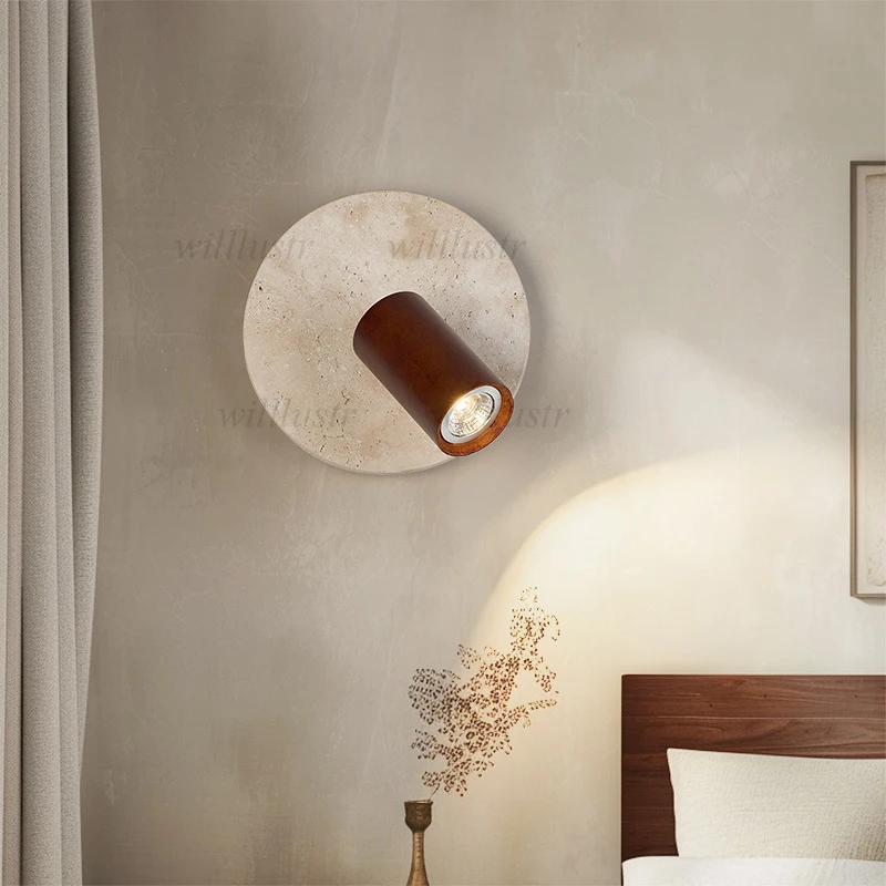 Yellow Travertine Wall Sconce Natural Stone Lamp Corridor Porch Cafe Bar Bedside Creative Glass Wood Lighting
