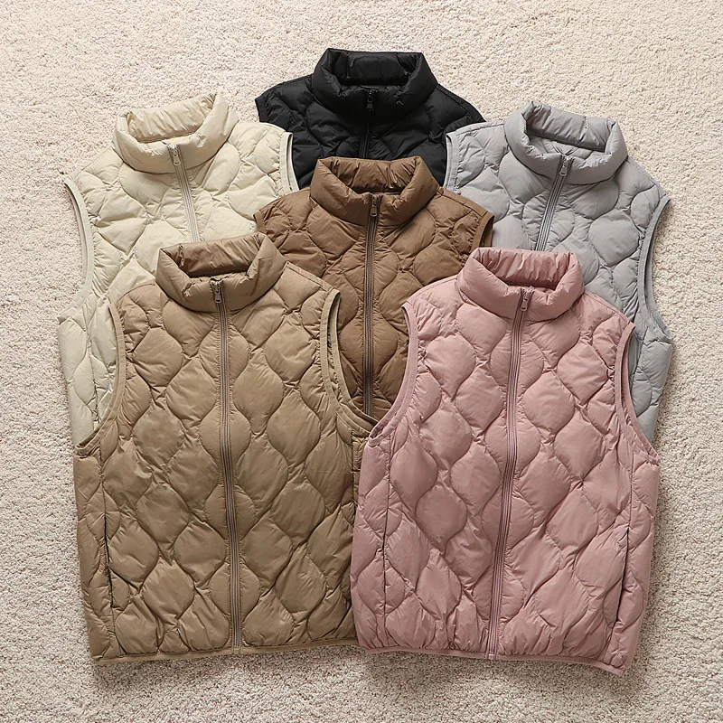 

Stand Collar Down Waistcoat Jacket Winter Women Warm Light Thin White Duck Down Vest Coat Lady Sleeveless Bigsize Tank Parkas