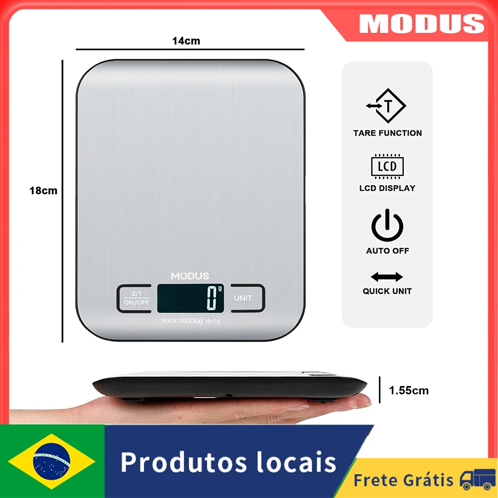 MODUS Stainless Steel Digital Kitchen Scale, 10KG Large Range, Cocinas Accesorios, Household Food Weighing