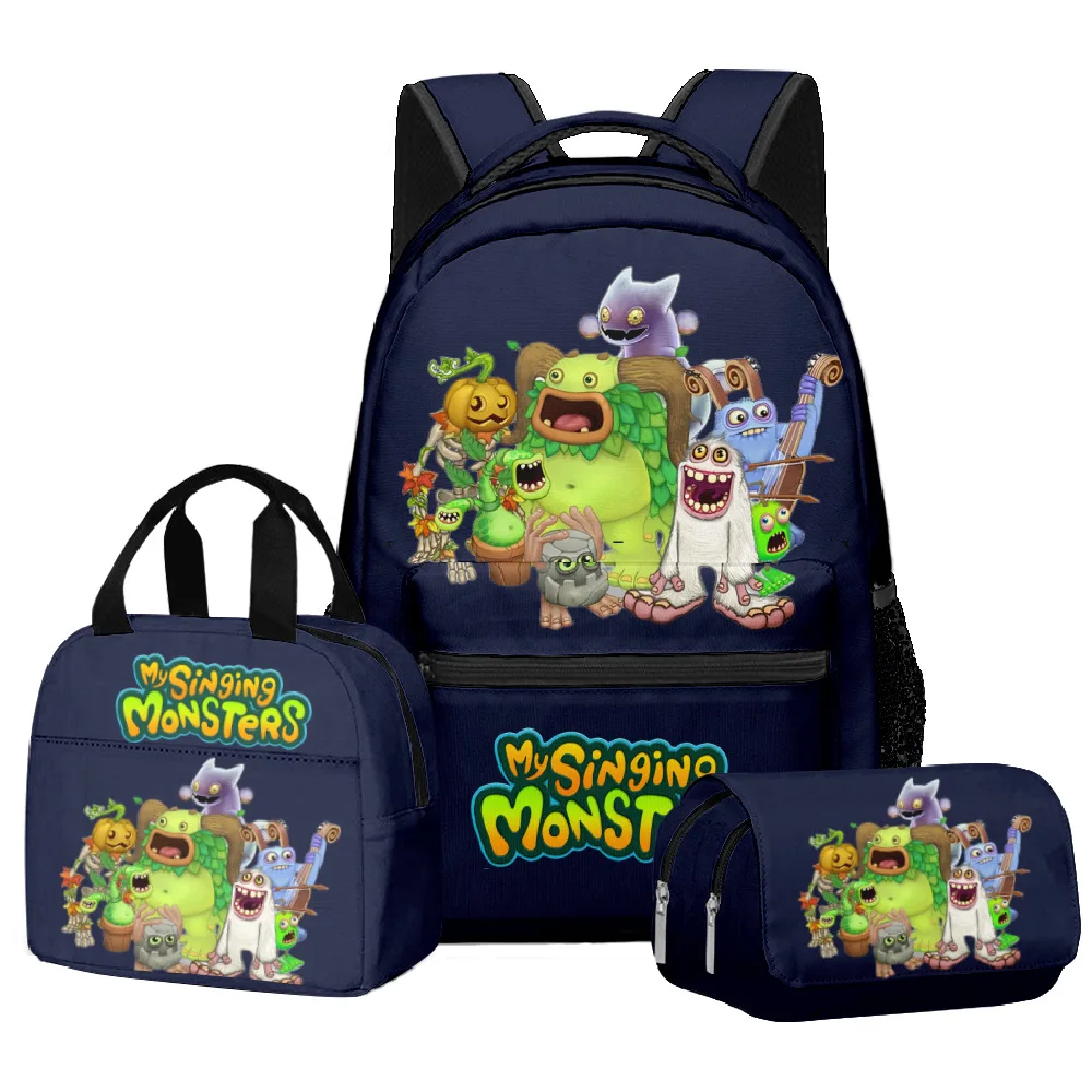 Cartoon Youthful Novelty singing monsters 3D Print 3pcs/Set Student Travel bags Laptop Daypack Backpack Lunch Bag Pencil Case