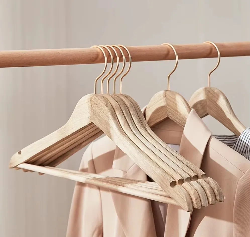 Wooden Hangers with Notches for Adult, Extra-Wide, Solid Wood and Metal Hook, Non-Slip Metal Hook for Clothes, 6PCs/Set