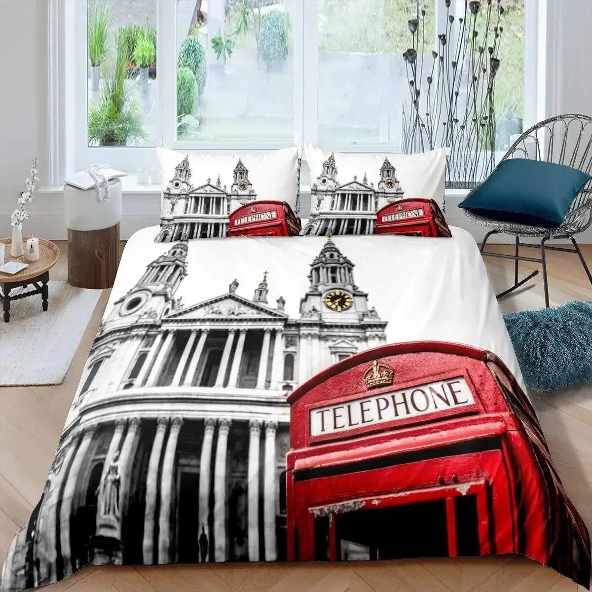

London Telephone Booth The Big Ben Comfortable Duvet Quilt Cover Pillowcase Bedding Set Children Bedroom Decoration Home Textile