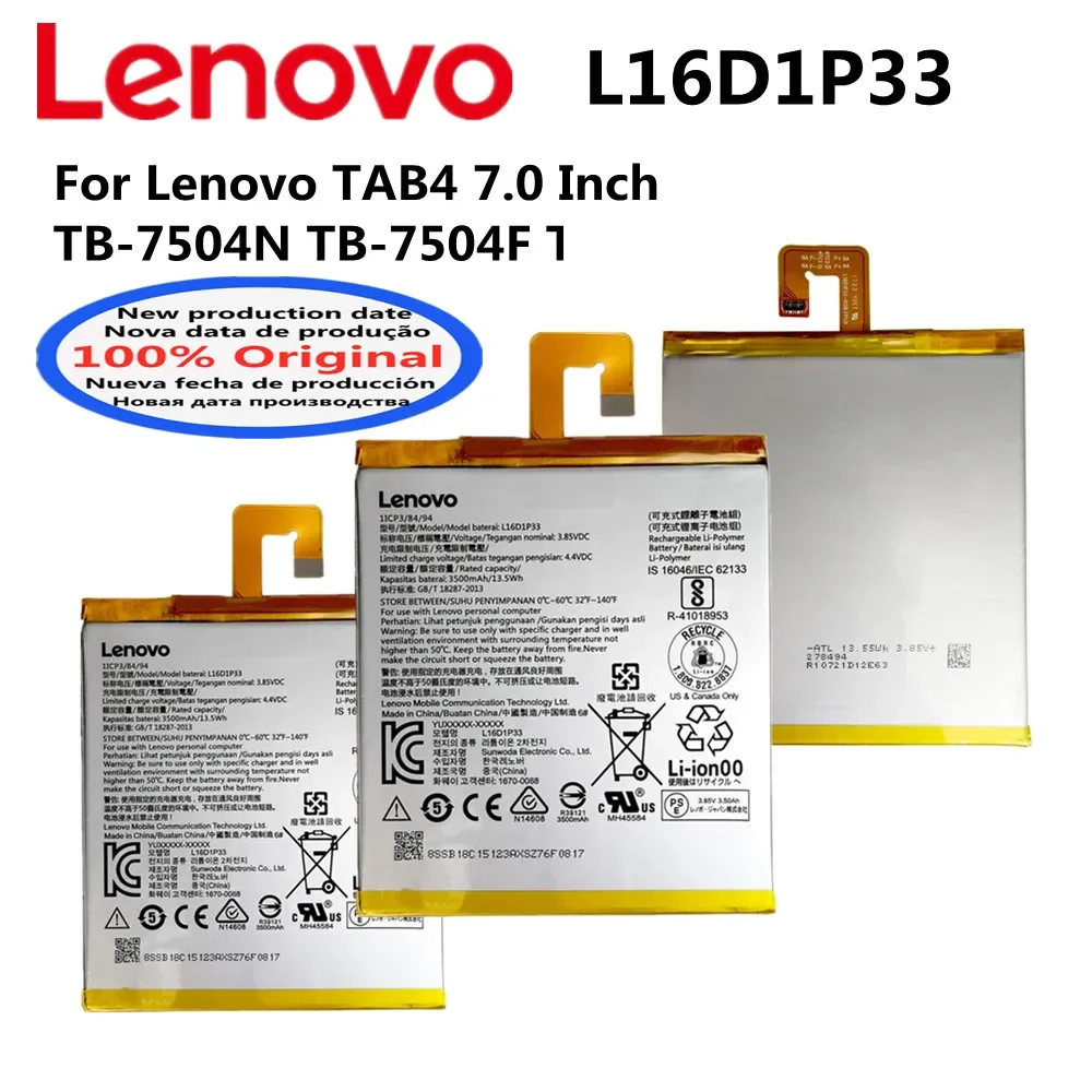 

Новый 100% оригинальный аккумулятор L16D1P33 для Lenovo TAB4 7,0 дюймов TB-7504N TB-7504F TB-7504X, аккумуляторы для планшетов, высокое качество, 3500 мАч