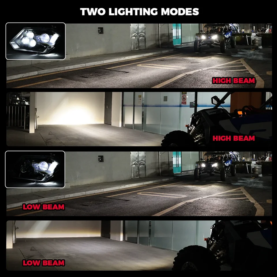 UTV LED Headlights Assembly Head Lamp & Cover High/Low Beam for