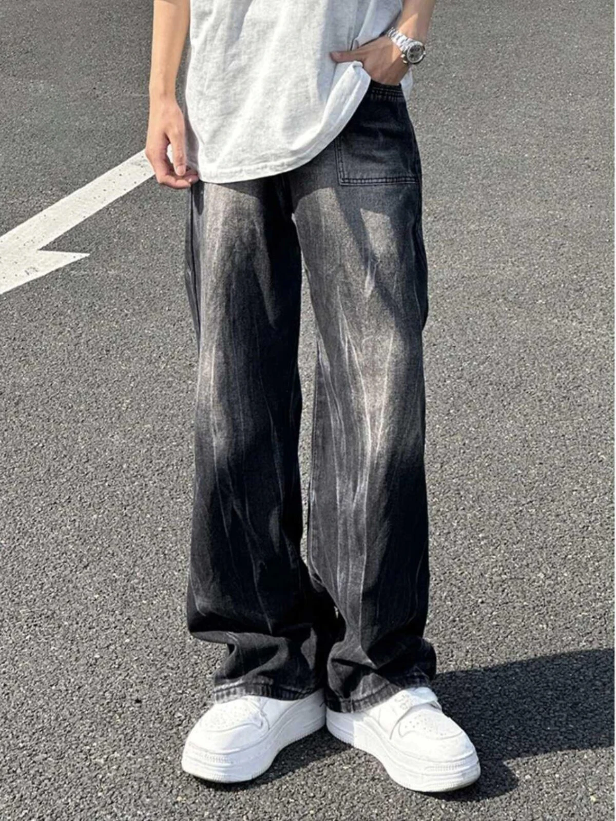 

American High Street Vintage Waed Straight Leg Men's Jeans Trendy Brand Haome High-End Feelings Pants Spring Autumn