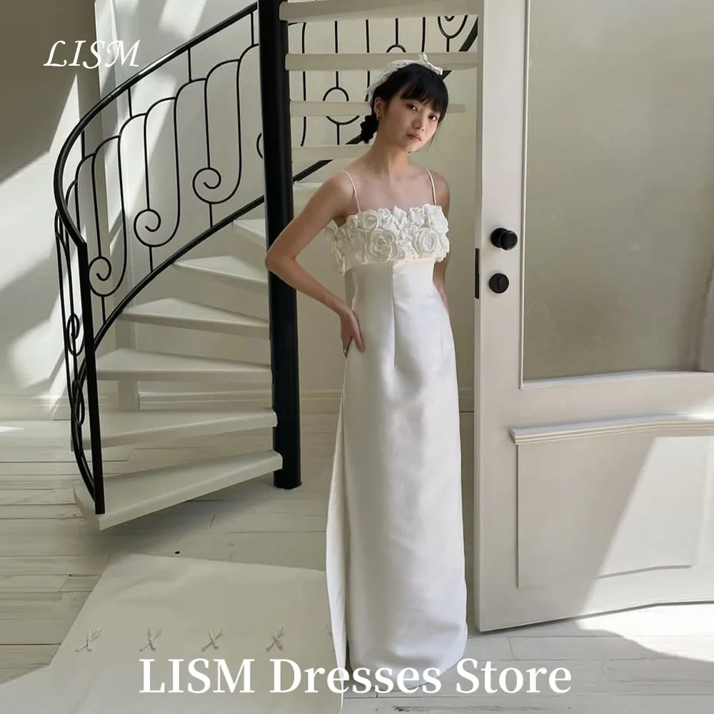 

LISM Flower A-Line Korea Wedding Dresses Soft Satin Sleeveless Floor Length Elegant Bridal Gowns 웨딩드레스 Customized Corsets
