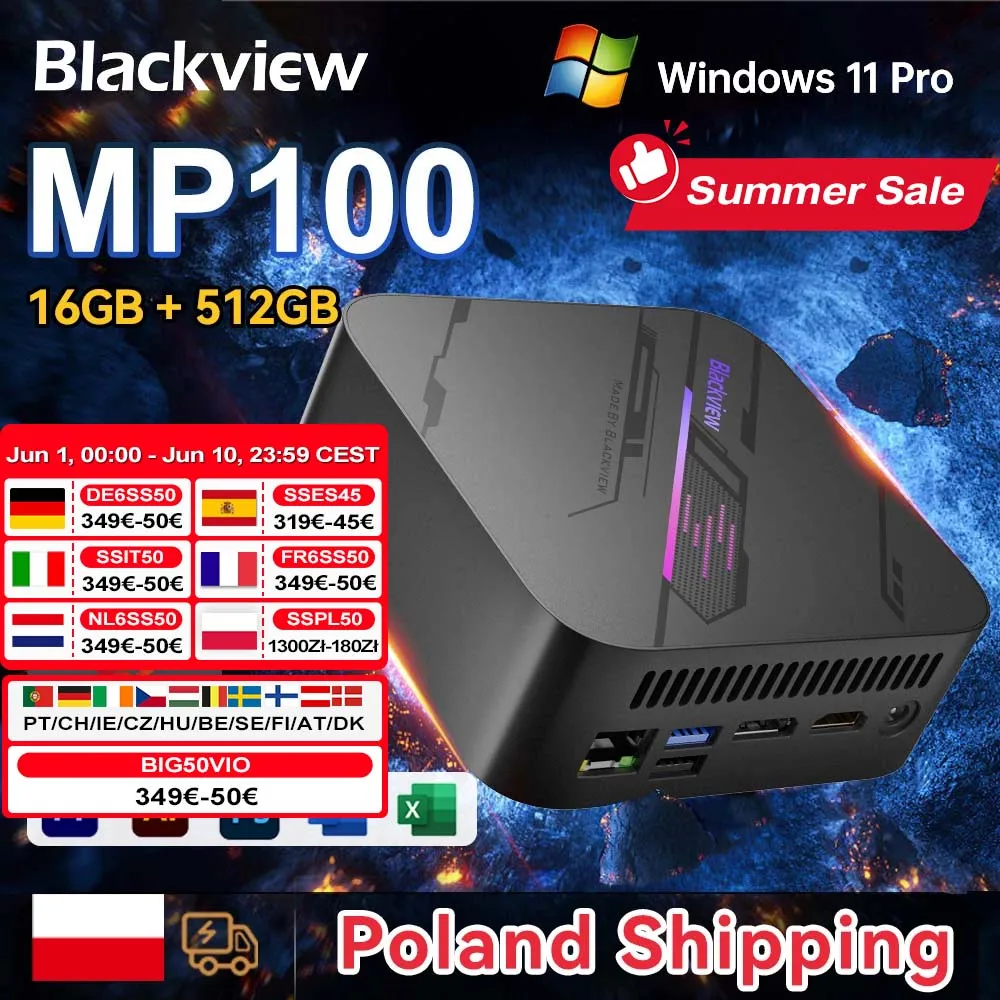 [Shipping from Poland] Blackview Mp100 Mini Pc 7430U Windows 11 Pro 16Gb Ddr4 512Gb Ssd Amd 6-Core 12-Thread Mini Computer