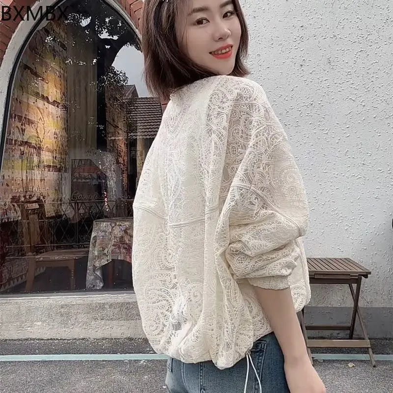 design sense hollow lace short jacket women's 2025 spring and summer thin foreign style casual long-sleeved sunscreen top tide