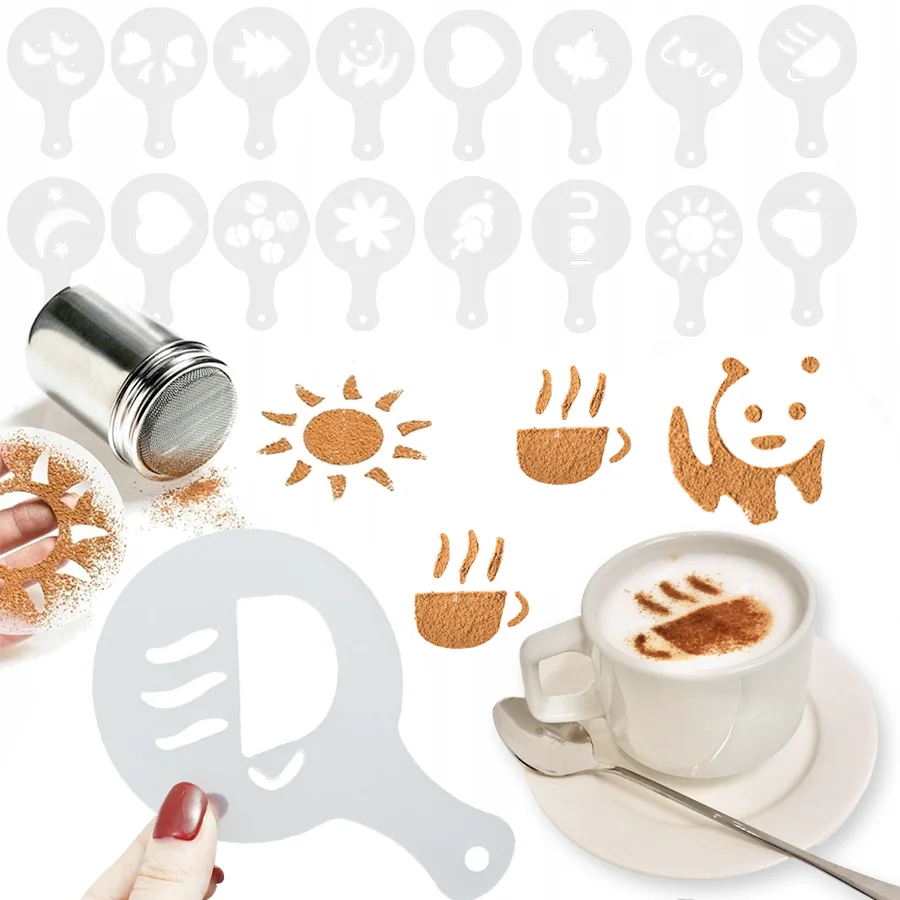 16pcs Coffee Latte Art Stencil Hollow-out Mold Party Shop Kitchen Household Coffee Supplies for Espresso Cappuccino Drinks XJM