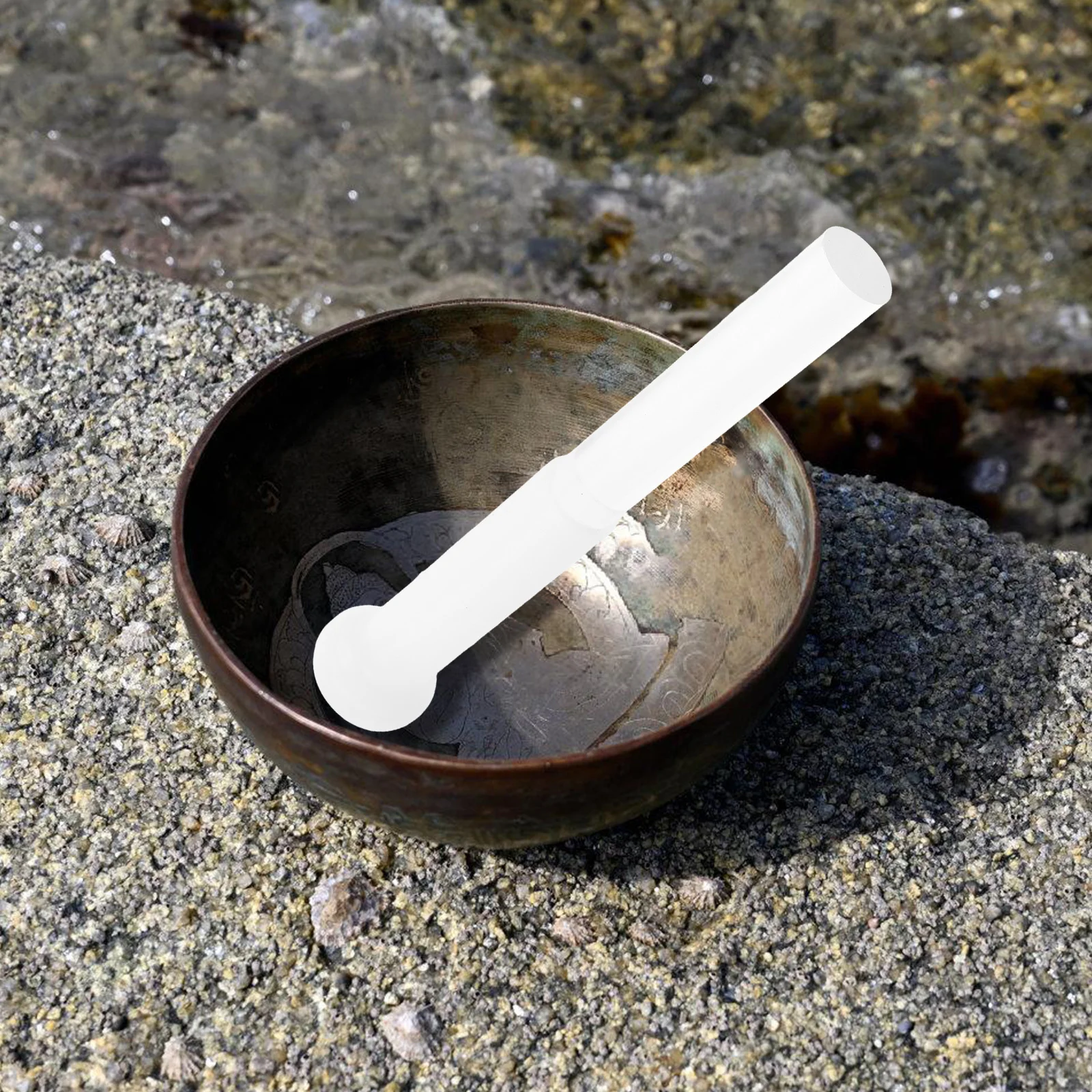 Bol chantant en cristal, maillet en acrylique revêtu de caoutchouc, tige de frappe, thérapie de méditation, outil sonore de Percussion musicale pour le Yoga, 2 pièces