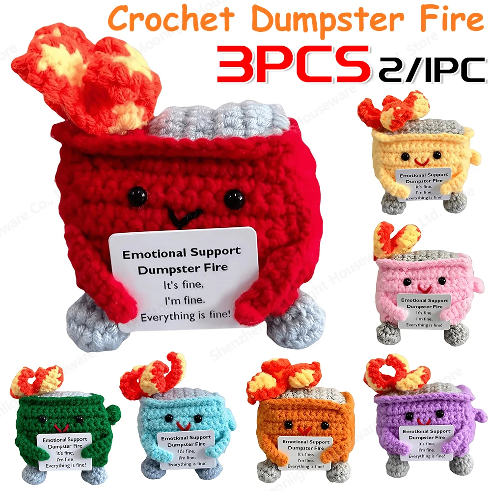 

Эмоциональная поддержка Dumpster Fire с поощрительной картой, позитивный вязаный крючком Dumpster Fire, забавные подарки для коллег, друзей