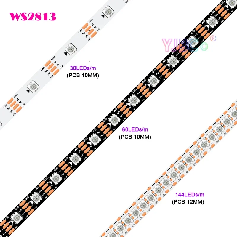 

Модифицируемая Светодиодная лента 5050 RGB WS2813 постоянного тока с двумя сигнальными лампами, 1 ~ 5 м, 5 В, 30/60/144 светодиодов/м пикселей, умная фотолента IP30/65/67