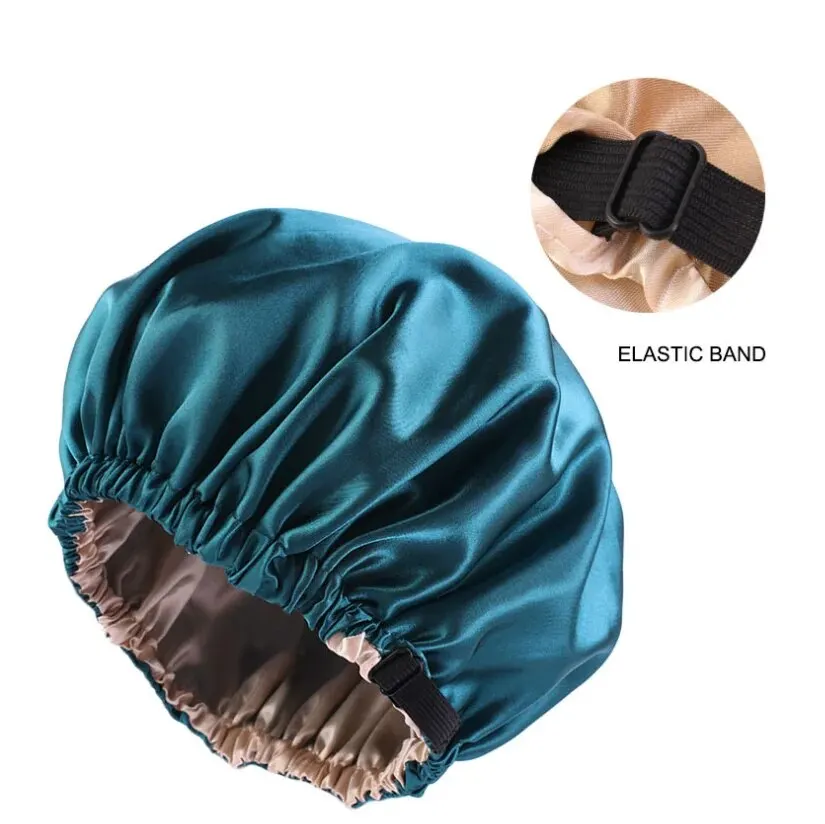 Gorro grande de satén de seda para dormir para mujer, gorro largo de satén con banda para la cabeza, envoltura de borde para el cabello