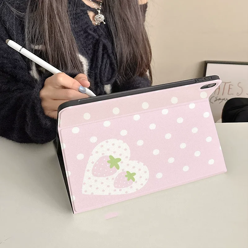 Pink Love Wave Dot Straw Tablet Case For iPad Pro 13 11 M5 M4 M3 M2 Air 3 2 11th 12.9'' 10 9 8 7 6 5 Th Mini 7 6 5 4 Case