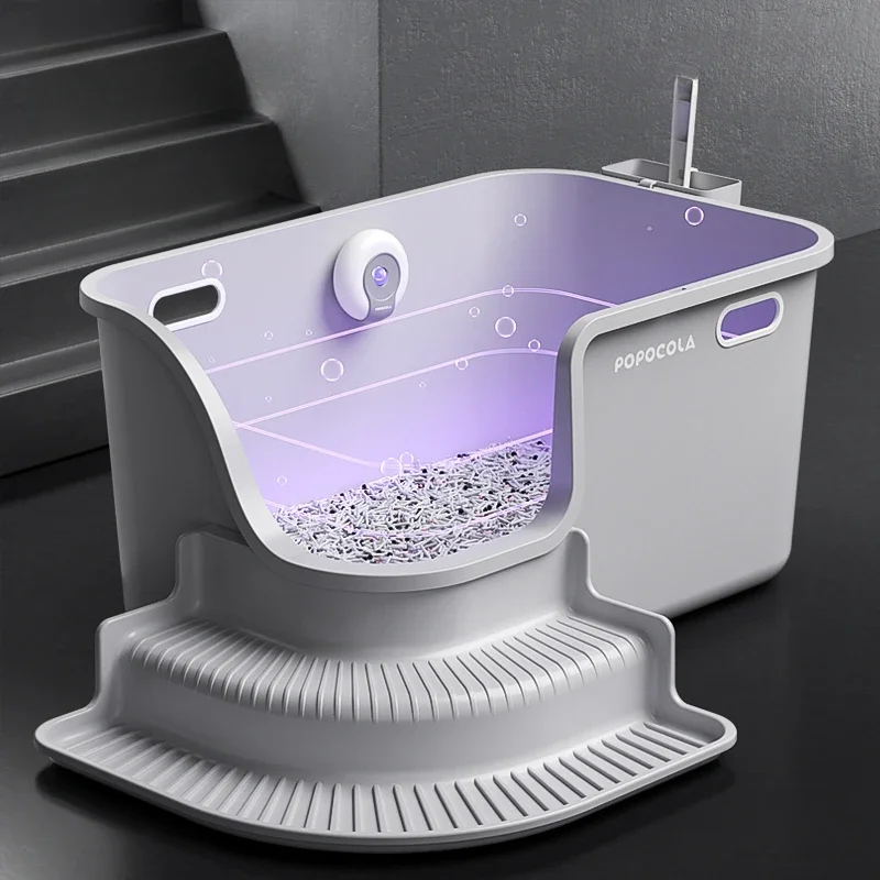 Comprehensive Cat Litter Box - Easy-Cleaning Semi-Enclosed Design with U-Type Exit Multi-Layer Pedal System Minimizes Tracking